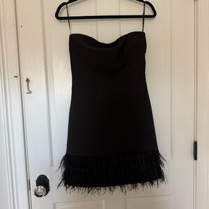 Lucy Paris strapless feather trim dress